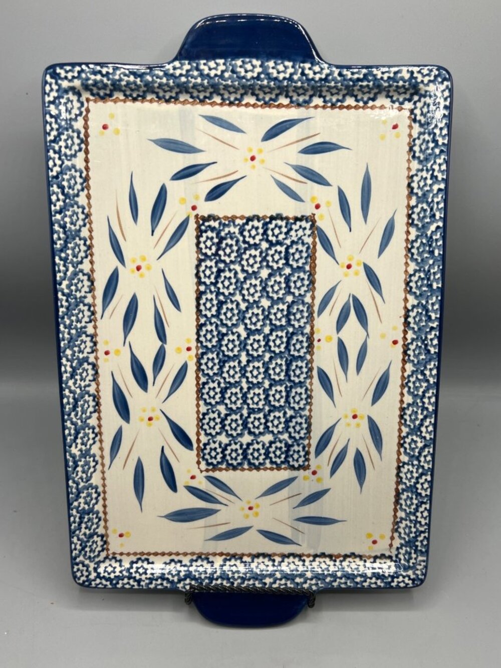 Temptations Old World Blue Rectangular Serving Tray Platter 9 x 13 Baker Lid